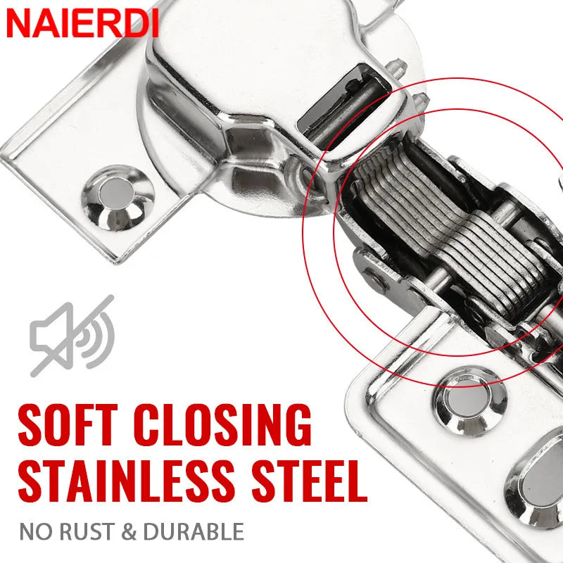 NAIERDI 8/10/12PCS Cabinet Hinges Stainless Steel Hydraulic Door Hinge Damper Buffer Soft Closing for Kitchen Cupboard Furniture