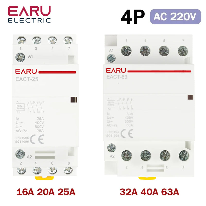 2P 4P 16A 20A 25A 32A 50A 40A 63A AC 220V 50/60Hz Din Rail Household Modular AC Contactor Switch Controller DIY Smart Home Hotel
