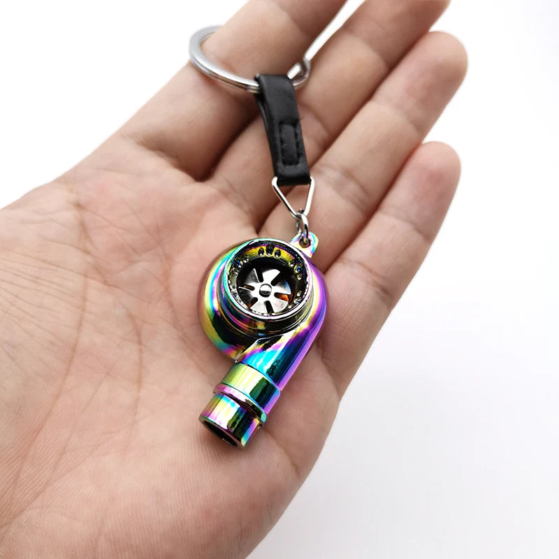Car Parts Keychain NEO Chrome Metal Keyring Wheel Hub Nitrogen Gas Bottle Shock Absorber Key Chain Whistle Turbine Auto Interior