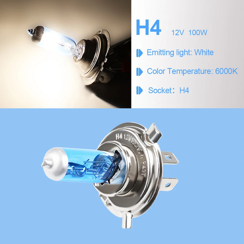 2pcs/lot H4 100W Halogen Low Beam Light Auto 12v 6000k Headlight Bulbs Super Parking Car Styling for Ford Car Headlight Bulbs