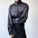 IEFB Chinese Pleated Stand Collar Jacquard Satin Trend Men's Shirt Long Sleeved Fashionable 2025 Spring Male Tops Solid Color