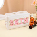 Patch Cosmetic Bag Stitched Letters PU Leather Waterproof Cosmetic Bag Travel Organizer for Women Teen Girls Makeup Bags New