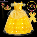 Girls Belle Princess Dress LED Light Up Summer Cosplay Costume Beauty and the Beast Clothing Birthday Party Gift