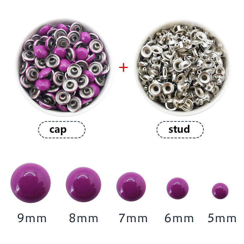 100sets Dome Cap Rivets 14 Colors Metal Studs Round Rivet for Leather Craft Bag Belt Clothing Garment Shoes Collar Parts