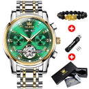 OLEVS Mechanische Herrenuhren, Automatik, Edelstahl, Wasserdicht, Datum, Woche, Grün, Mode, Klassische Armbanduhren 6607