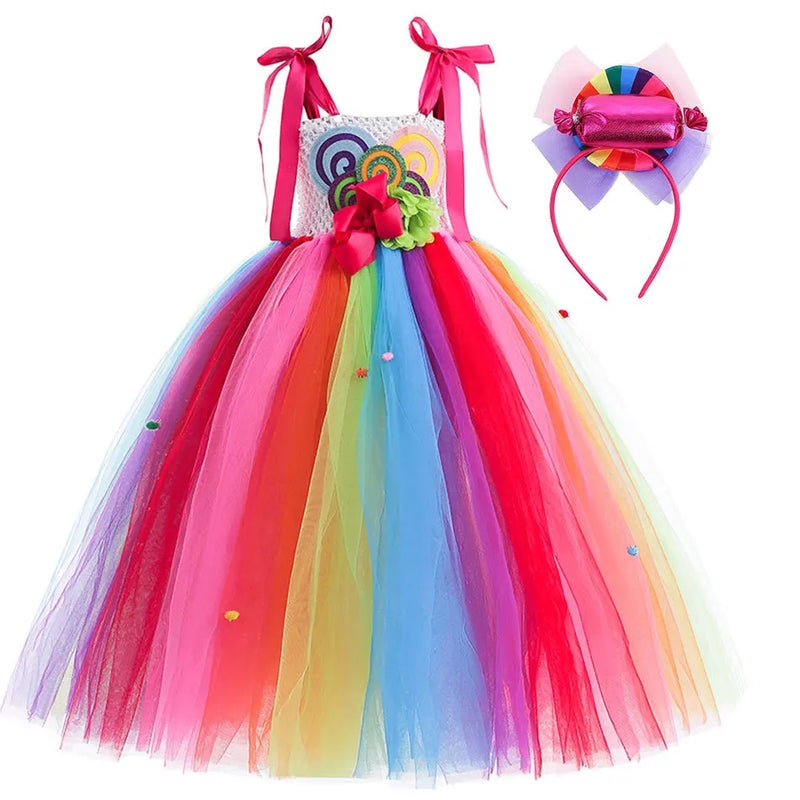 Candy Fairy Costume Girls Lollipop Cosplay Dress Toddler Carnival Purim Rainbow Vestidos Christmas Party Princess Clothing Gown