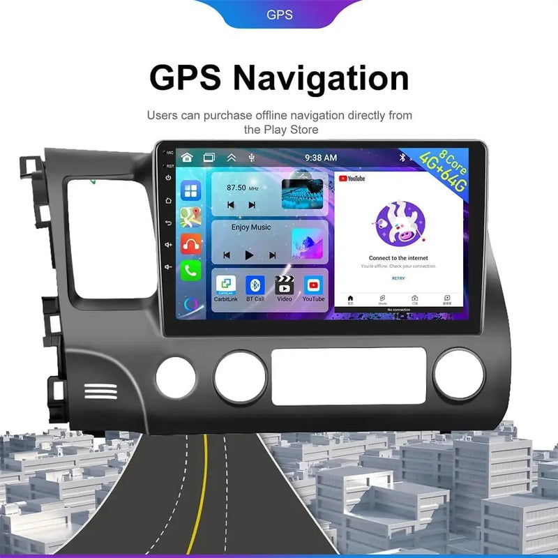 Wireless 10.1" Car Radio for Honda Civic 2006-2011 CarPlay Android Auto Touch Screen Car Stereo with Rear Camera GPS WIFI 2G+32G