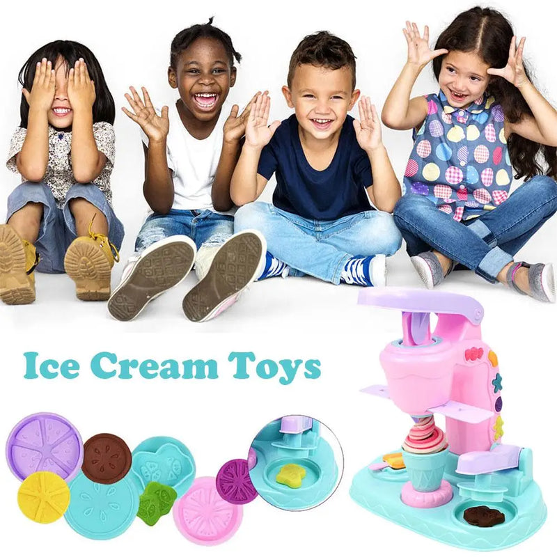 Children's Colored Clay Ice Cream Machine DIY Play Dough Tools Ice Cream Plasticine Mold Pretend Kits Toys For Kids Gift