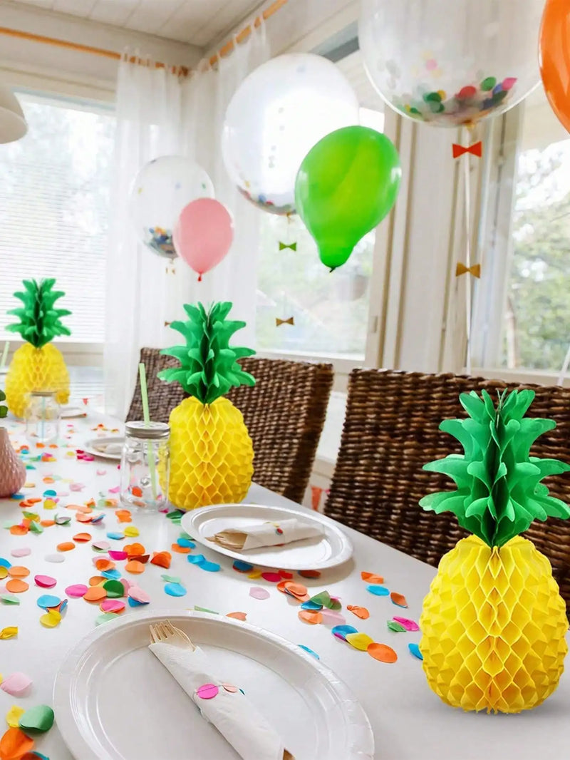 1PC Pineapple Honeycomb Centerpieces Tissue Paper Pineapple Table Hanging Decorations for Tropical Luau Hawaiian Jungle Party