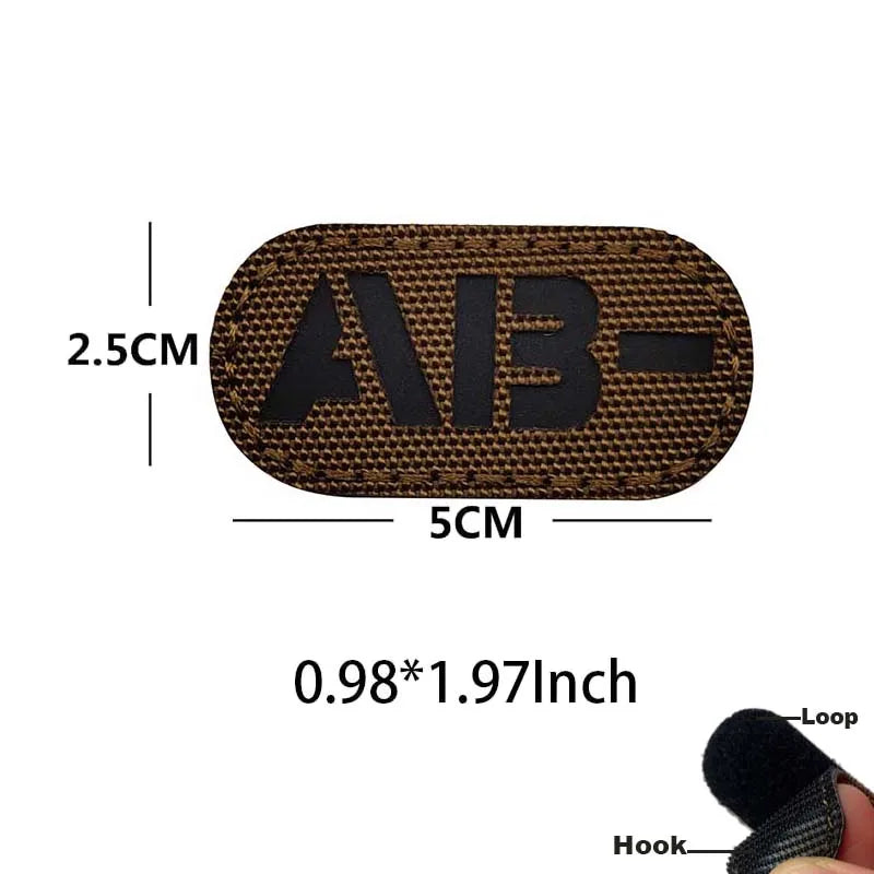 5*2.5CM IR Reflection Blood Type A B AB O POS NEG Embleem Hook and Loop Patches,Tactical Badges Clothes Stickers Glow in Dark