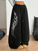Women's Street Style Casual Sweatpants with  Punk Style Patterns New Arrivals for Spring Fleece Loose Fit Streetwear Oversized