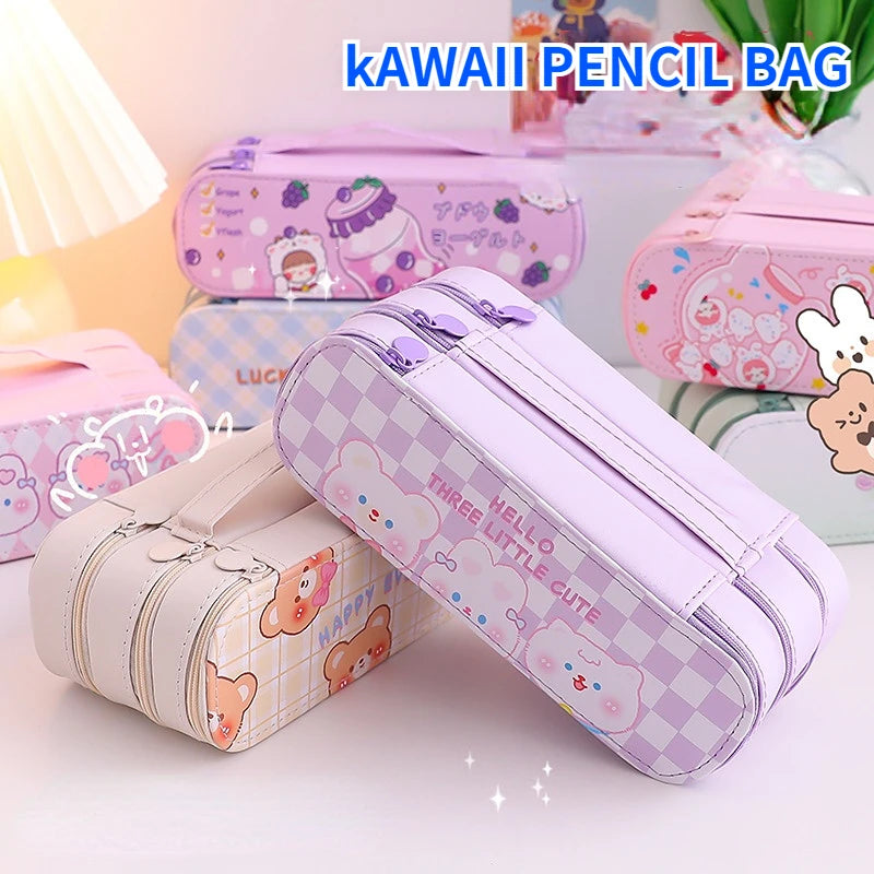 Cute Multi-layer Pencil Case Large Capacity Aesthetic Stationery Anime Pencil Bag Box for Girls Organizer Kawaii School Supplies