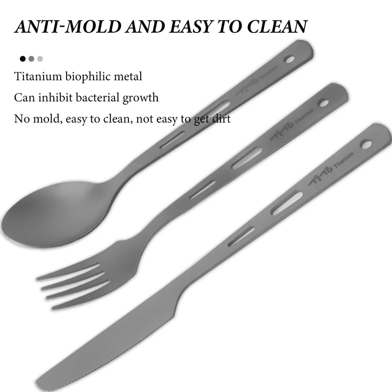 TiTo TiTanium Spork Spoon Tableware Combination Outdoor Camping Titanium Alloy Fork Collection Travel Knife Practical 3Pcs Set