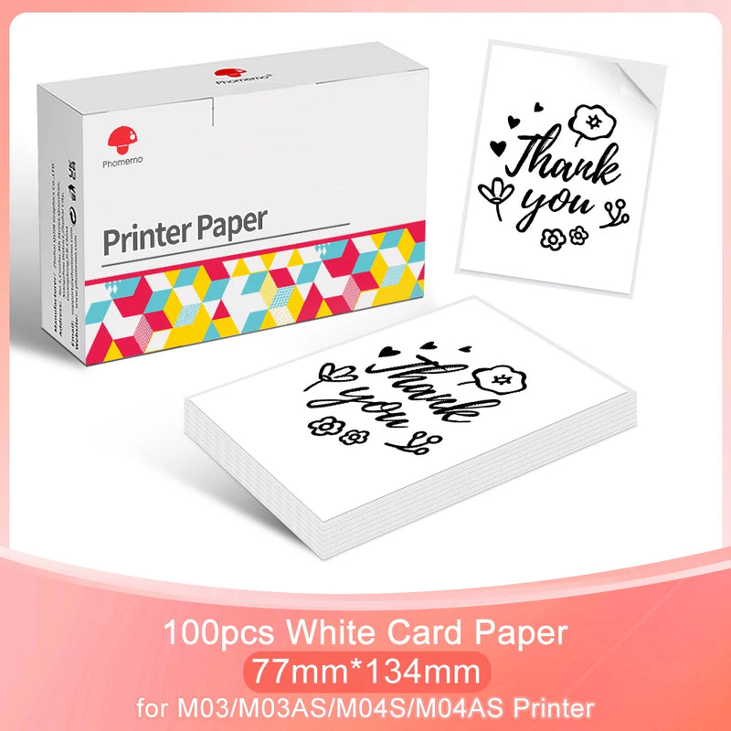Phomemo M03AS M04S M04AS Adhesive Thermal Paper White Thermal Transparent Sticker Paper Photo Paper for Home Office Note Study
