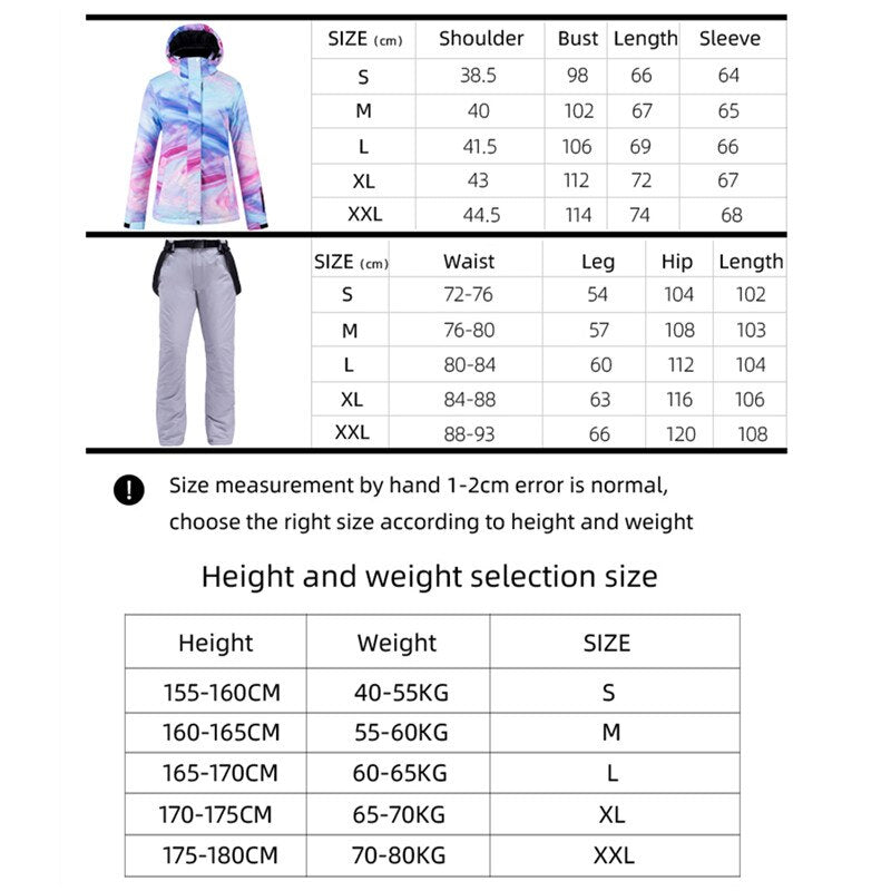 New Warm Colorful Ski Suit Women Waterproof Windproof Skiing and Snowboarding Jacket Pants Set Female Outdoor Snow Costumes