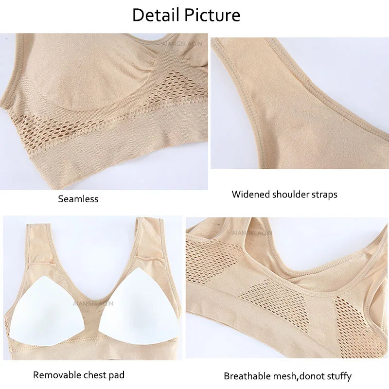 Sports Bras for Women Mesh Hollow Breathable Woman's Bra Large Size Yoga Running Fitness Bra Tops Ladies Underwear Sexy Lingerie