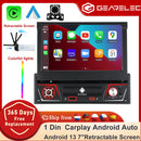 1 din Car Radio Android Carplay Auto Universal 7" IPS Retractable Screen gps Navigation 1Din Android 12 Multimedia Video Player