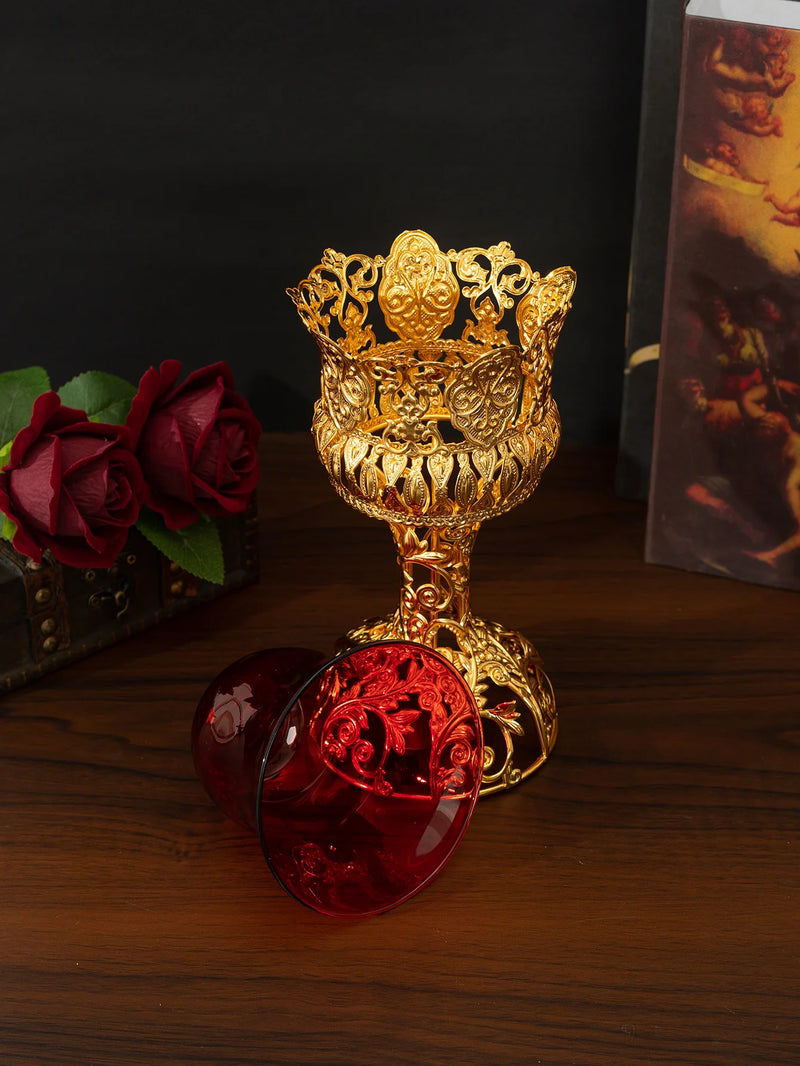 Cross-border hot selling metal red glass bowl candle cup European style ornament candle holder