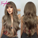 Burgundy Dark Red Synthetic Wigs Long Wavy Wine Red Cosplay Wig with Bangs for Women Natural Body Wave Halloween Heat Resistant