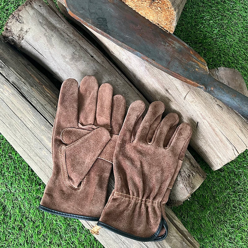 Cowhide Outdoor Protective Gloves Heat Insulation Anti-cutting Anti-thorning Camping Mountaineering Gradening Prunning welding