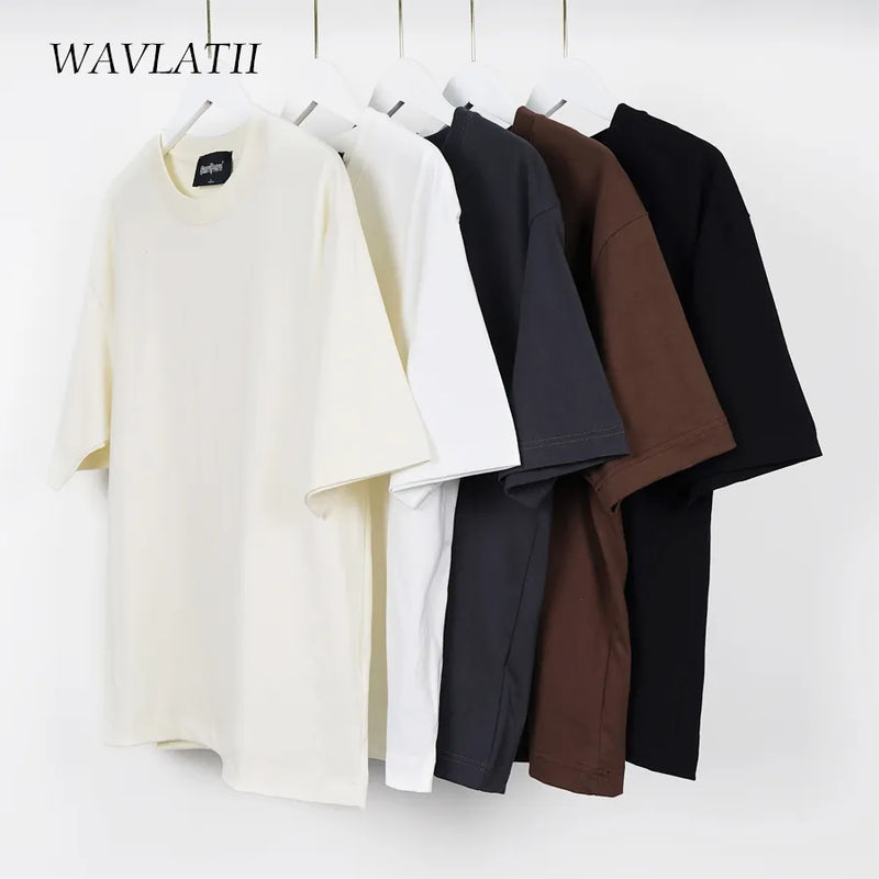 WAVLATII Oversized Summer T shirts for Women Men Brown Casual Female Korean Streetwear Tees Unisex Basic Solid Young Cool Tops