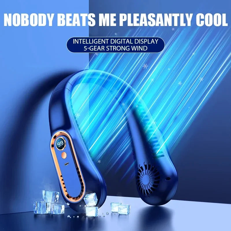 Xiaomi MIJIA Hang Neck Fan 5 Gear Adjustable Digital Display Power Bladeless Neckband Fan Air Cooler USB Rechargeable Fan