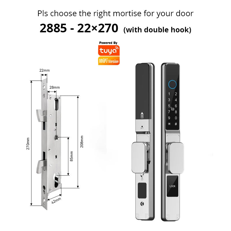 Tuya WiFi Smart Aluminum Door Lock Waterproof Fingerprint APP Password RFID Card Digital Electronic Glass Sliding Door Lock