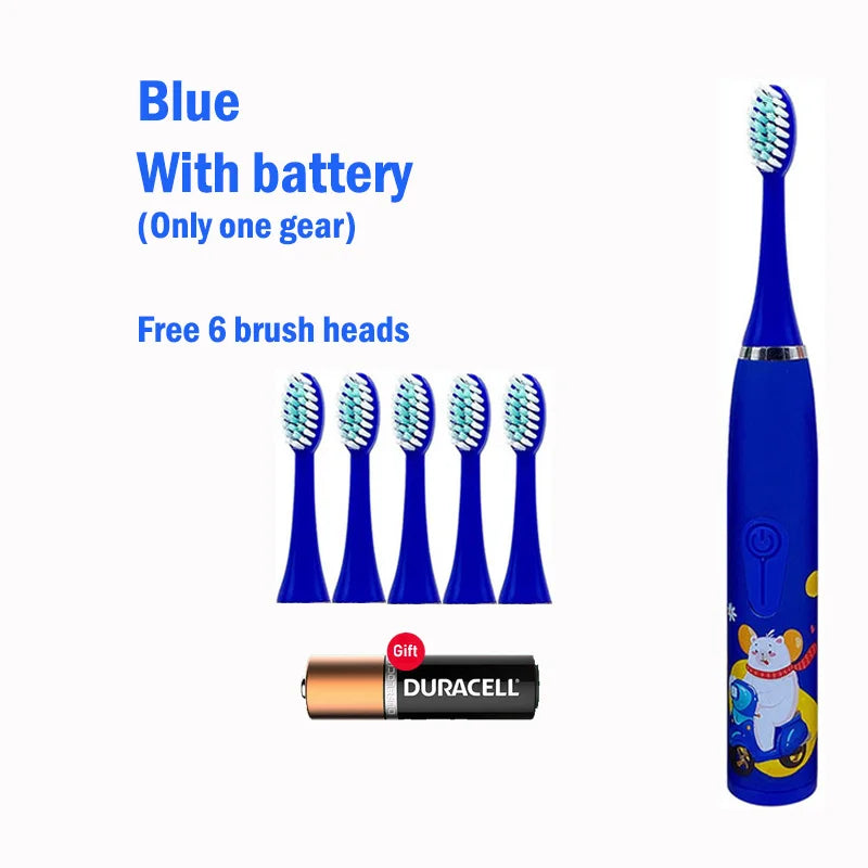 Children Electric Toothbrush With Replace Brush Heads Kids Cartoon Toothbrush Ultrasonic Sonic Electric Toothbrush With 6 Head