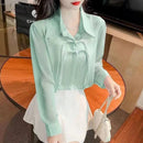 Fashion Lapel Button Spliced Solid Color All-match Shirt Female Clothing Spring Summer New Casual Tops Office Lady Blouse