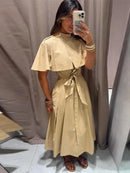 The Overcast Line | Belted Trench Midi Dress with Cape Overlay