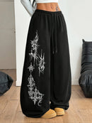 Women's Street Style Casual Sweatpants with  Punk Style Patterns New Arrivals for Spring Fleece Loose Fit Streetwear Oversized
