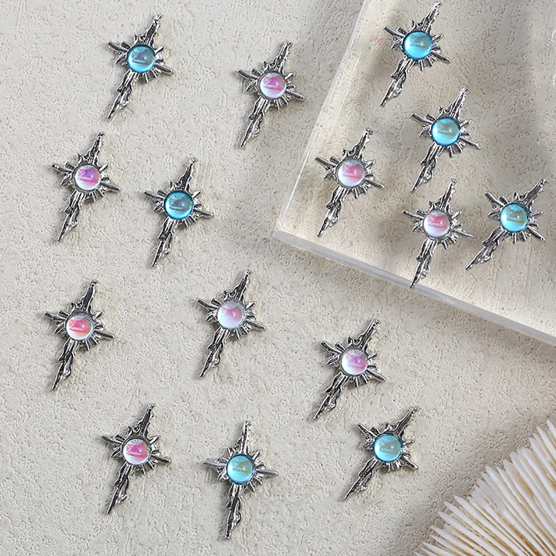 3D luxury zircon Star cross Nail Metal Charms 10pcs mermaid  bead nail jewelry  11*18mm Aolly Nail Art Crystal Gems Decorations
