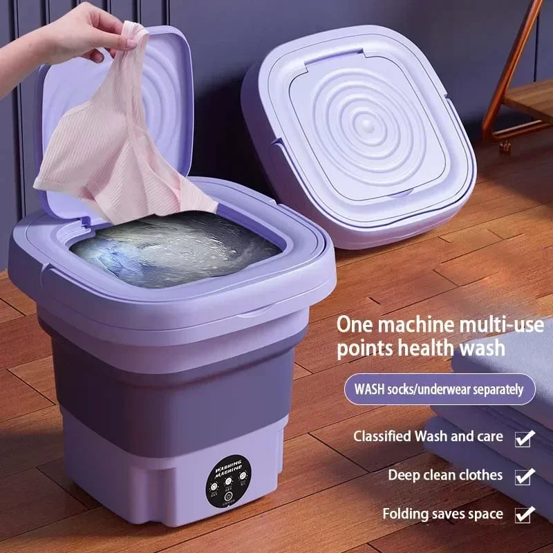 Portable Foldable Washing Machine With Spin Dryer Automatic Mini Underwear Sock 220V Household Washing Machine Centrifuge 8L