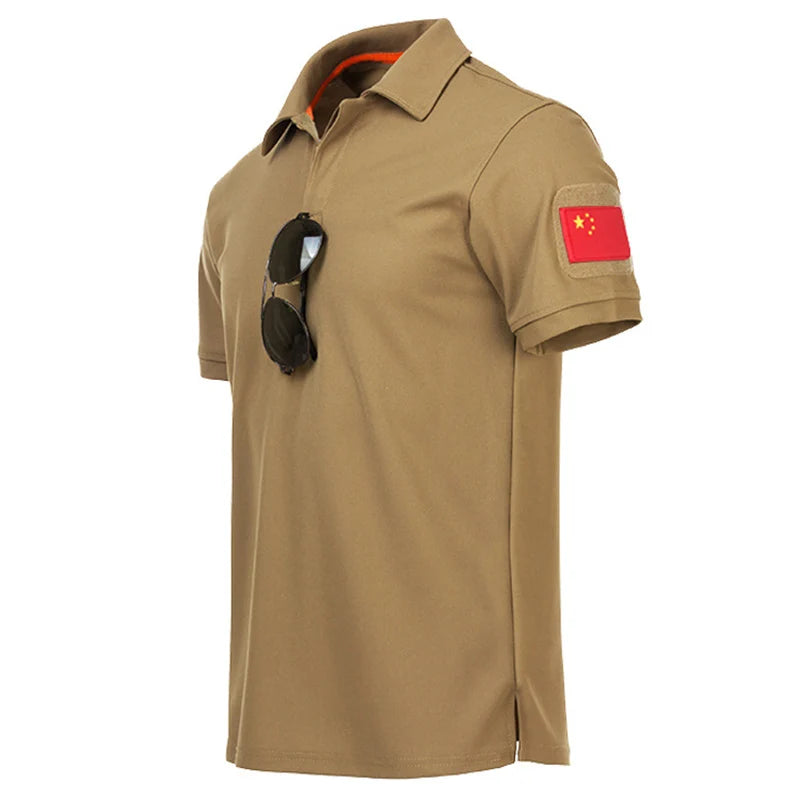 Casual Men Summer T-Shirts Tactical Military Short Sleeve T-Shirts Hiking Training Quick Dry Breathable Tops Tees Solid Color