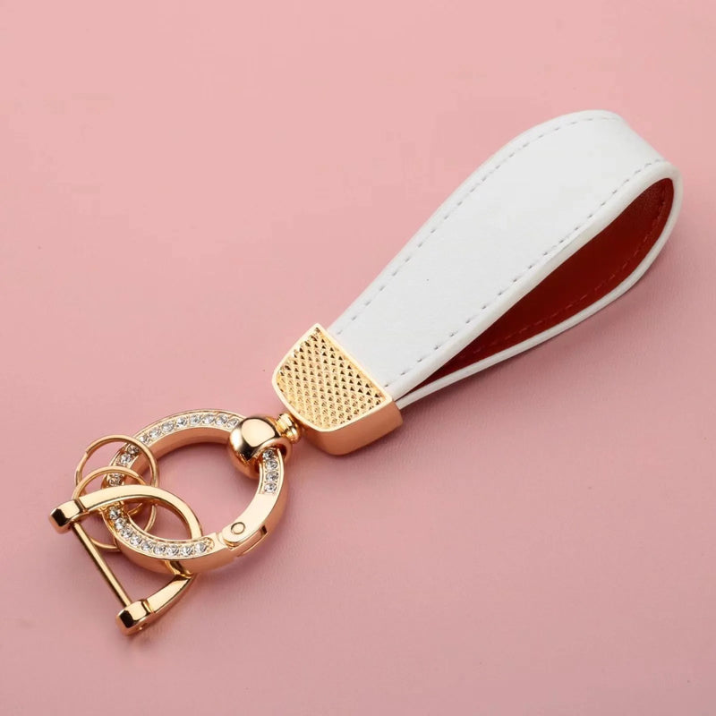 Luxury Metal Leather Car Key Chain Pendant Split Keychain Rhinestone Ring For Woman Man Girly Strap Fashion Keyring Accessories