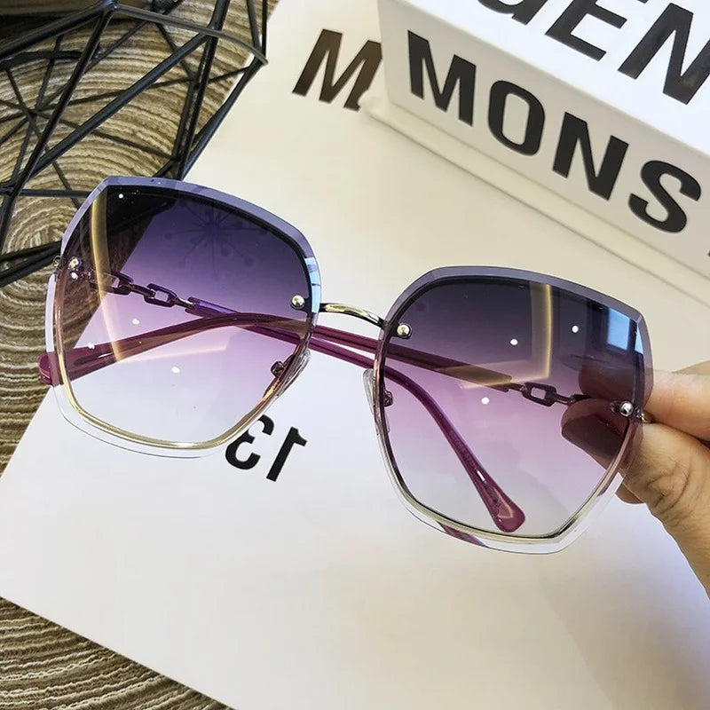 Fashion Rimless Square Sunglasses For Women 2023 Brand Designer Sun Glasses Vintage Shades Female Pink Eyewear Gafas De Sol