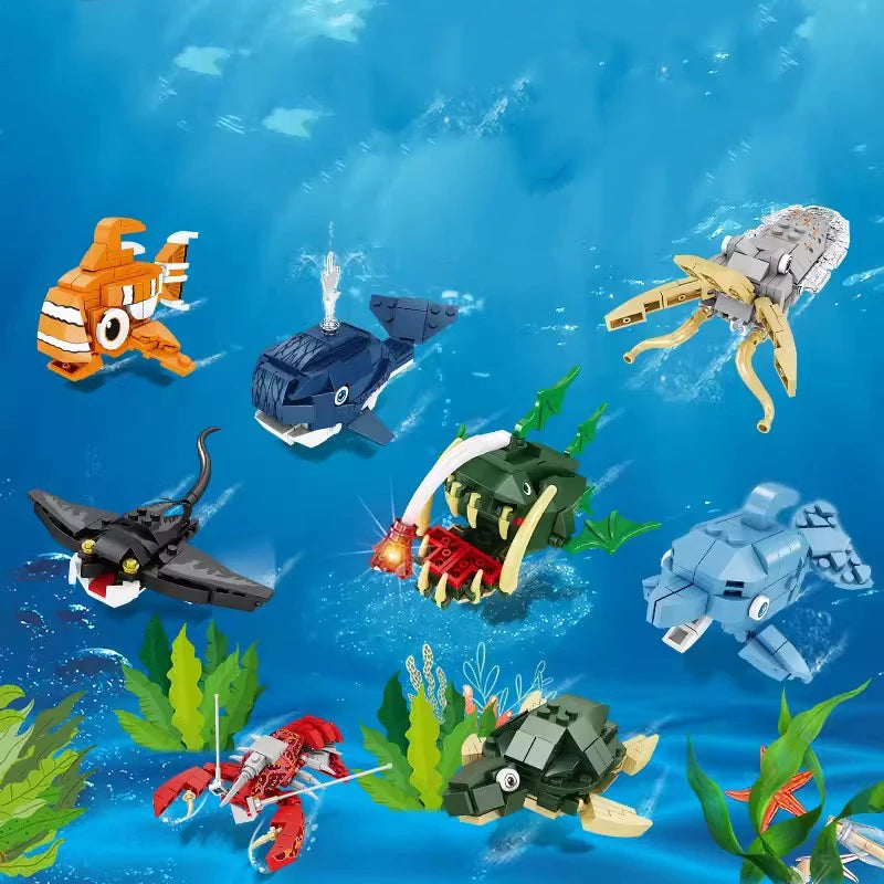 Knew Built Lantern fish So On Marine Animal Series Building Blocks Toys - Perfect for Kids,Gift Educational Ocean World Toy Set