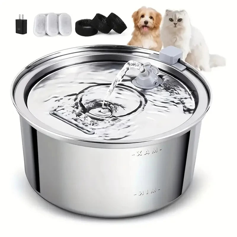 3.2L Large Capacity Dog Cat Water Dispenser with Quiet Pump Automatic Stainless Steel Cat Dog Water Fountain with Single Spout