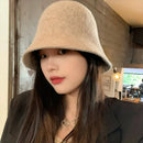 Autumn Winter Wool Bucket Hat Thicken Warm Simple Fashion Dome Wool Caps Panama Hats Bonnet for Women Solid Warm Bucket Hats