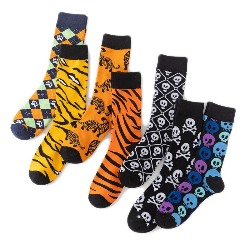 Men Sock Cotton New Animal Tiger Halloween Skull Print Hip Hop Cool Socks for Men Long Skate Happy Funny Gift