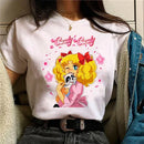 Candy Candy Kawaii T-shirt Casual Round Neck Short Sleeved Women's Fashionable Loose Short Sleeved Trendy Women's Clothing Tops