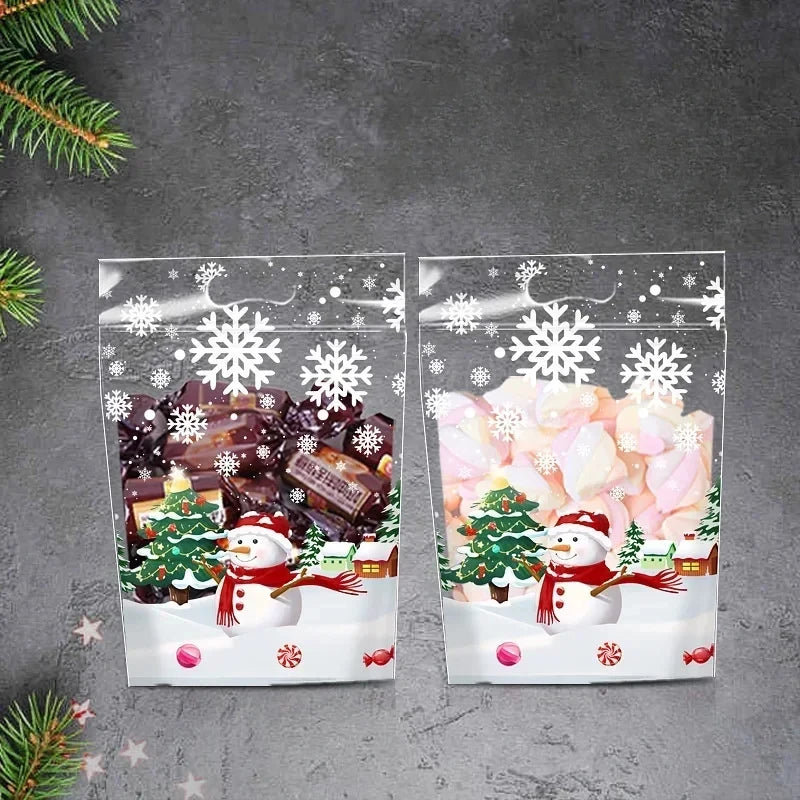 50pcs Christmas Snowman Transparent Candy Bag Gifts Cookie Baking Packaging Bags Xmas Winter Party Decoration New Year