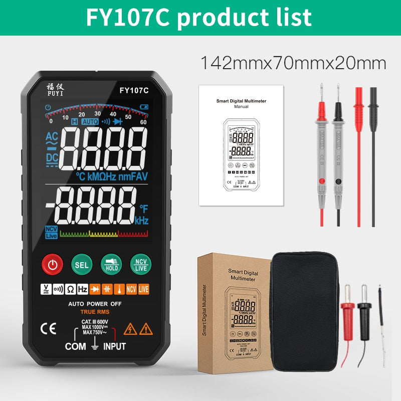 NEW Generation 6000counts Digital Multimeter Ture RMS AC DC NCV Transistor Capacitor  Temperature Voltage Smart Meter