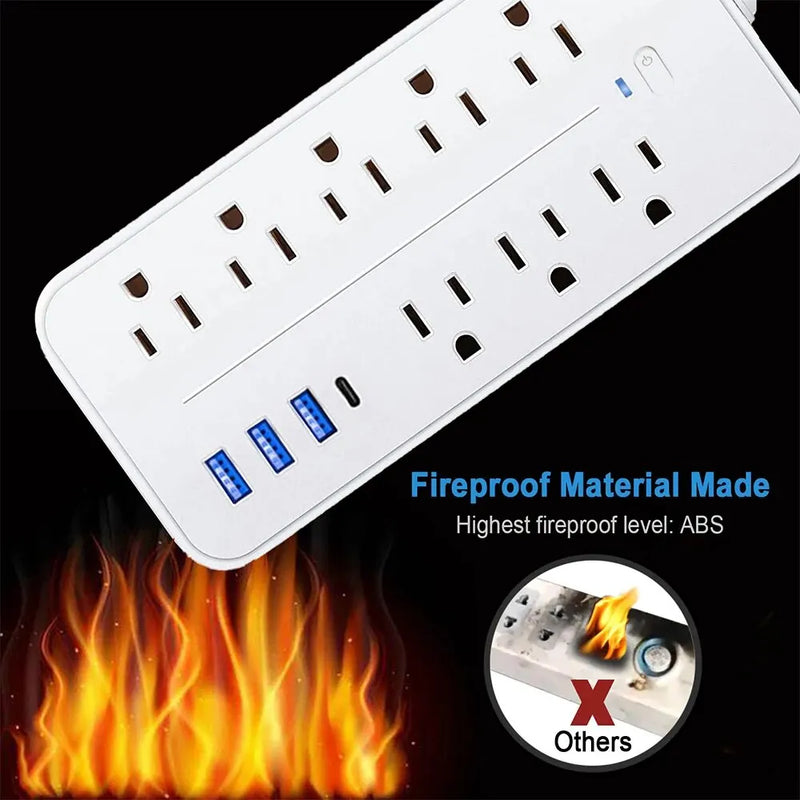 US Plug AC Outlets Power Strip Multitap Socket Extension Cord Electrical With USB Type C Fast Charging Network Filter Adapter