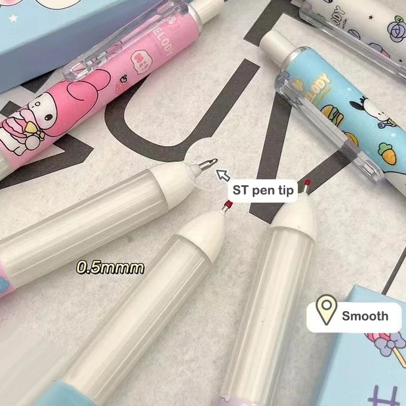 1/6Pcs/box Kawaii Sanrio Gel Pens Cute Kuromi Hello Kitty Melody 0.5mm Black Ink Press Water-based Pen Office Signature Pen