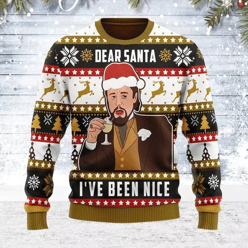 Autumn And Winter Clothing Laughing Leo DiCaprio Meme Ugly Christmas Sweater Gift Santa Clau Pullover Men 2024 3D Sweatshirt Top