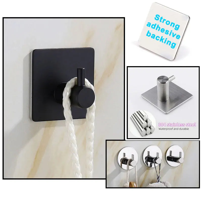 1PC Metal Hooks Strong Self Adhesive Hook Bathroom Stainless Steel Hook Wall Hangers Coat Towel Rustproof Hooks Kitchen Hardwar