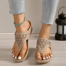 Large Size Casual Sandals Women Summer New Thick Sole Clip-toe Hollowed Ladies Slides Flip Flops Wedge Heel Solid Color Slippers
