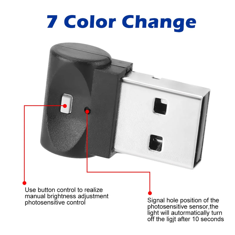 Colorful Decorative Lamp Plug And Play PC Auto Interior Mini USB Car Foot Light Emergency Lighting LED Atmosphere Light