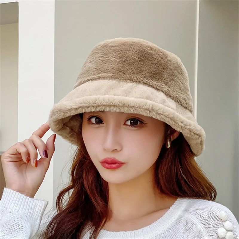 Faux Fur Fluffy Bucket Hats Woman Men Autumn Outdoor Warm Soft Winter Hat Velvet Casual Fisherman Hat Fashion Panama Cap 2023